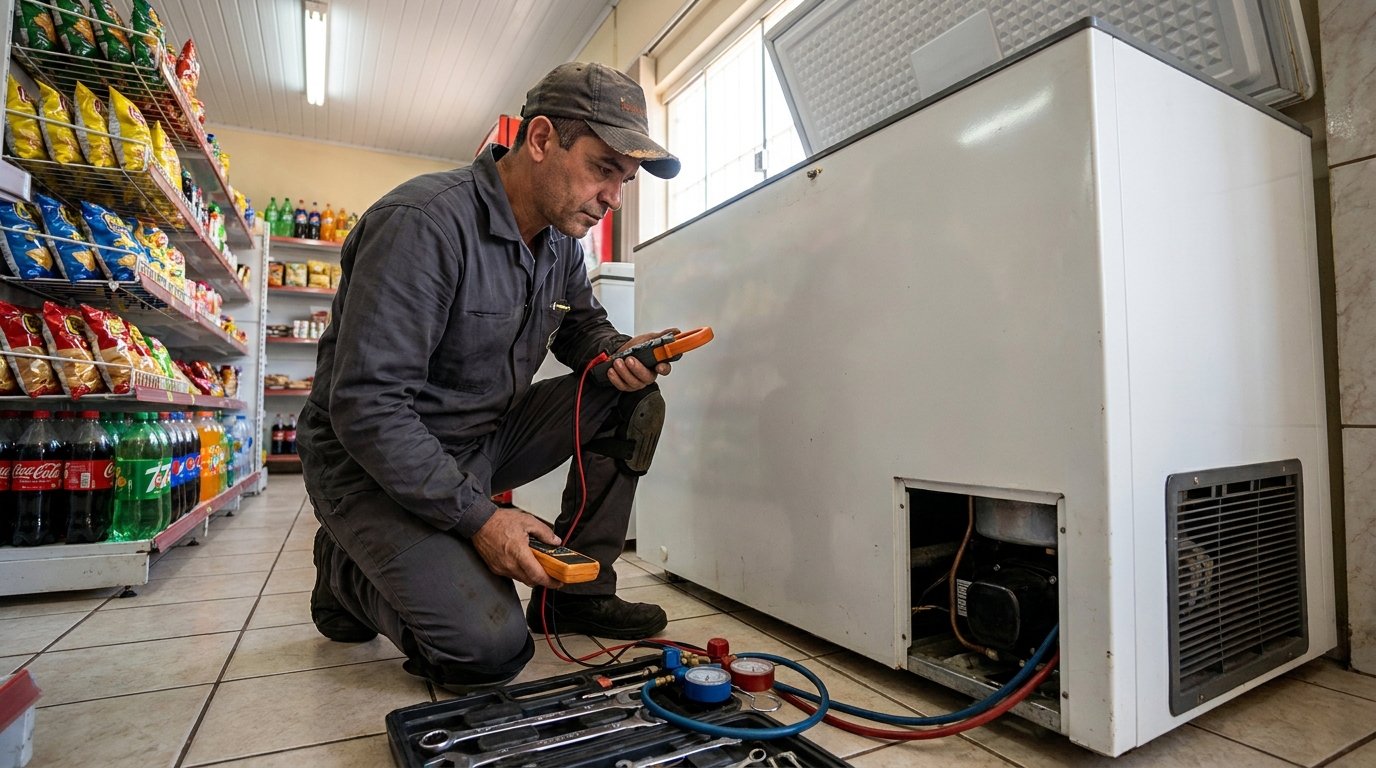 Reparo da placa eletrônica de um freezer em atendimento em Guarapari‑ES