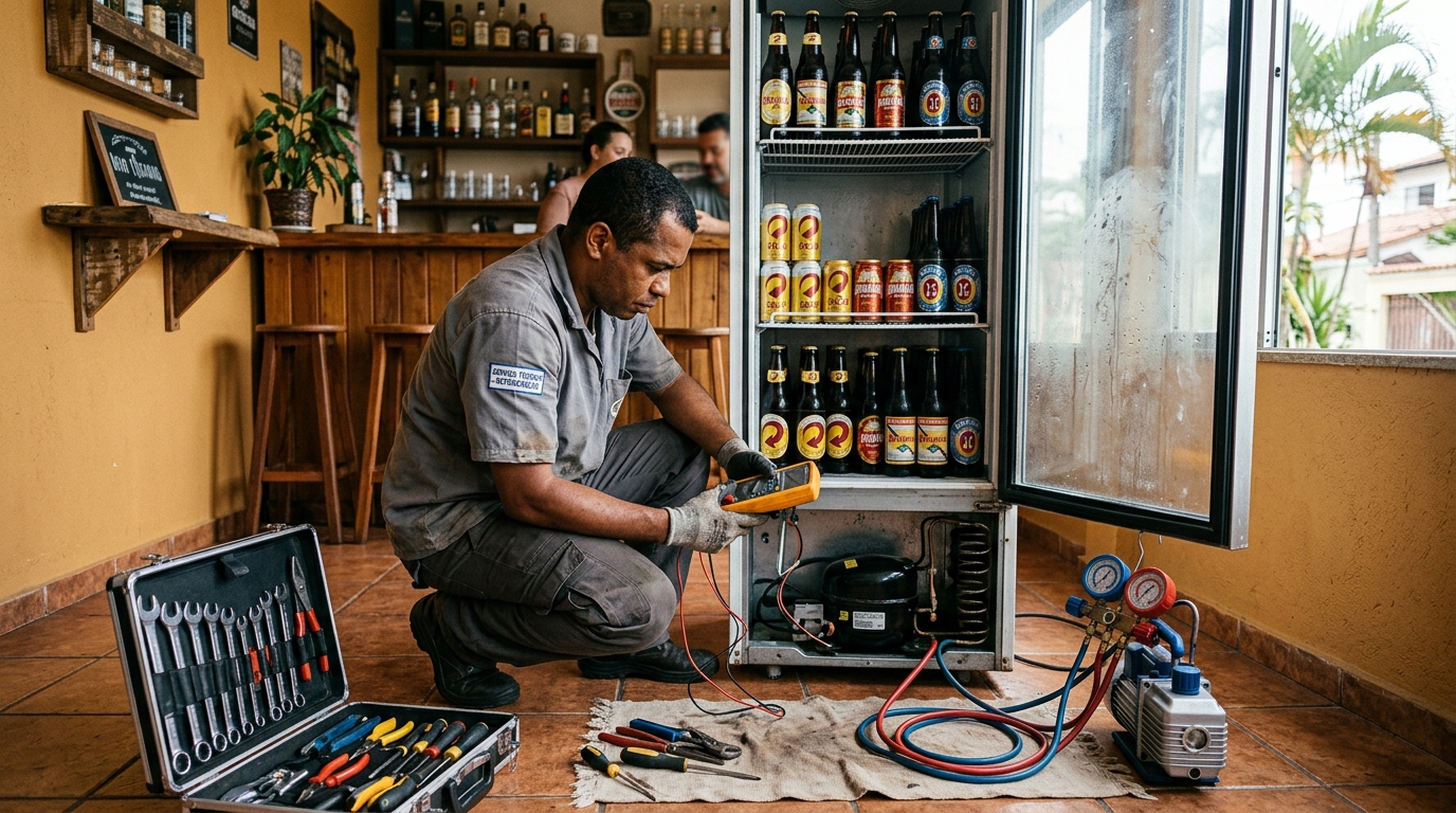 Substituição do termostato de uma cervejeira em Guarapari‑ES